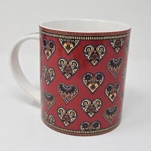 Queens by Churchill Colour Canvas Ceramic Mug / Cup Red With Hearts 12 Oz